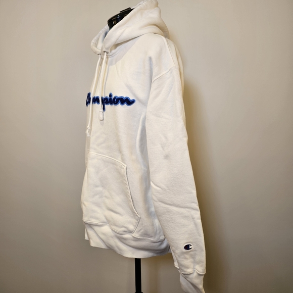 Champion white reverse weave hooded dropped shoulder knit sweater L US - Picture 3 of 6